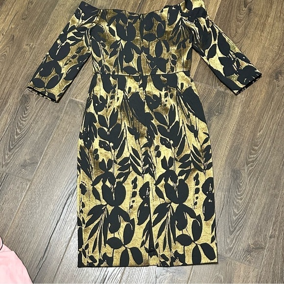 Trina Turk Sumire Off The Shoulder Jacquard Sheath Dress Black Gold size 6 - Picture 7 of 13